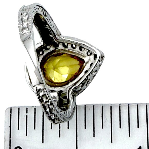 Sterling Silver Lemon Yellow Crystal Ring • Size 6.5 • Teardrop Halo • 925 - Picture 7 of 10